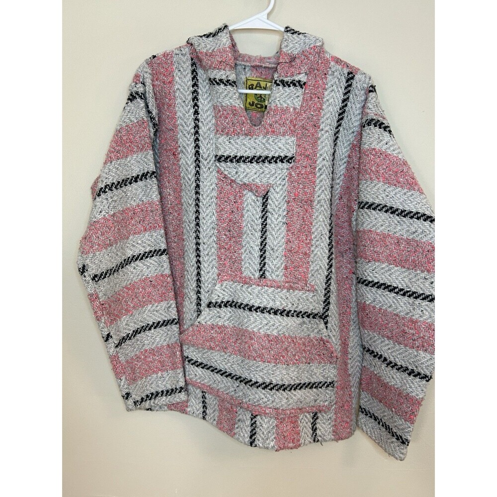 Baja Joe Men Sweater Size XS Pullover Hoodie Poncho Beach Gray/Salmon Oversized
